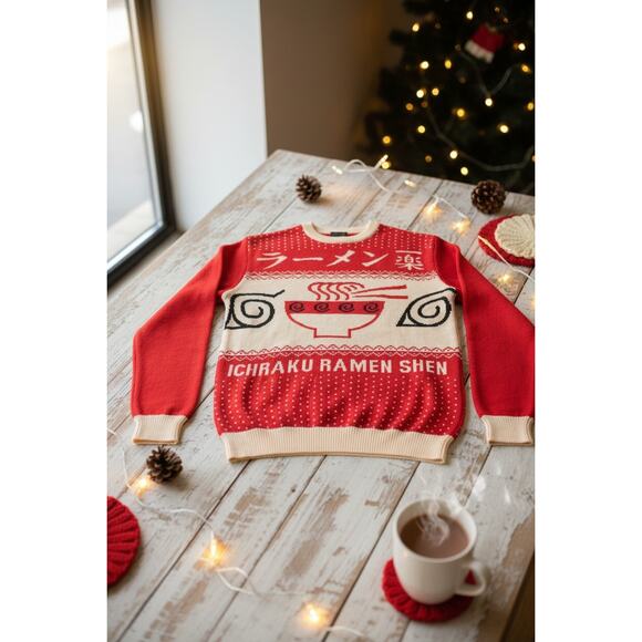 Naruto Ichiraku Ramen Sweater M/L/XL Ripple Junction Red Cream NWOT - Picture 7 of 9